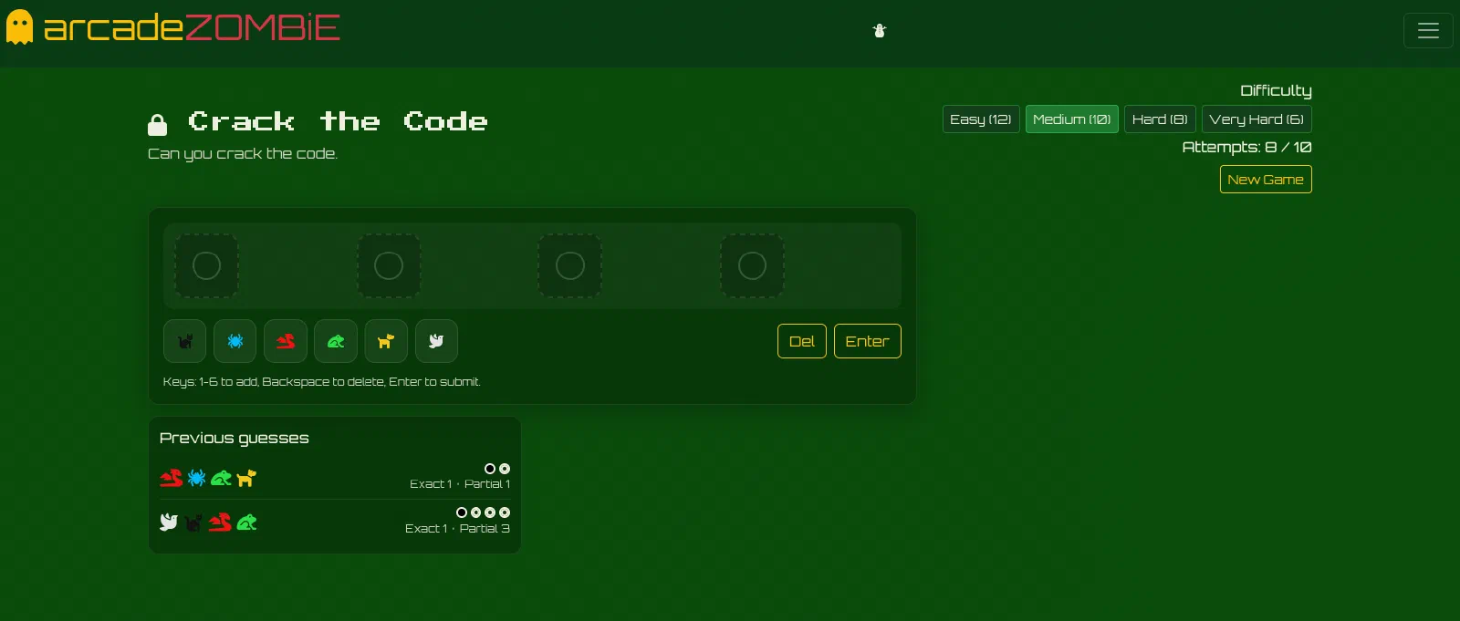 Crack the Code game screenshot showing a code-breaking puzzle interface